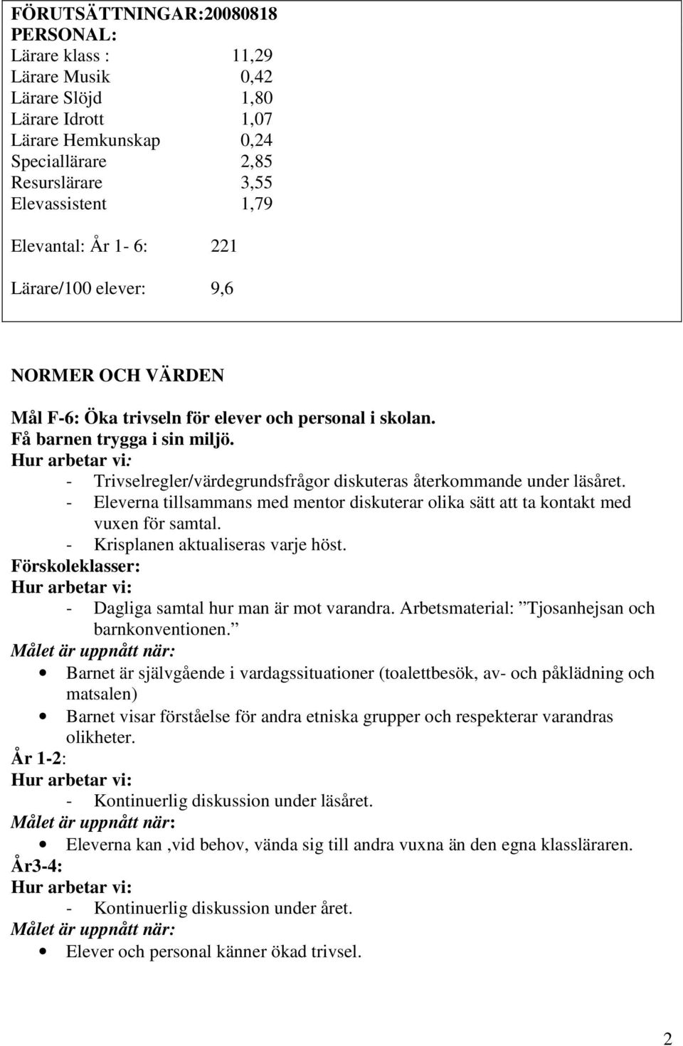 - Trivselregler/värdegrundsfrågor diskuteras återkommande under läsåret. - Eleverna tillsammans med mentor diskuterar olika sätt att ta kontakt med vuxen för samtal.