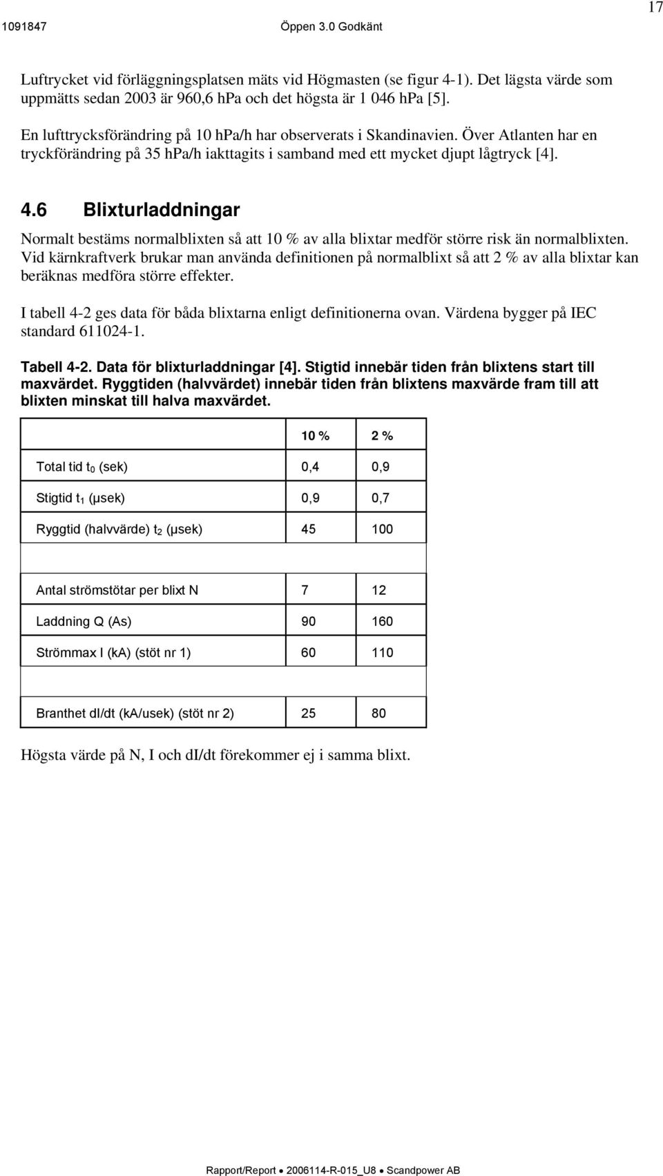 6 Blixturladdningar Normalt bestäms normalblixten så att 10 % av alla blixtar medför större risk än normalblixten.