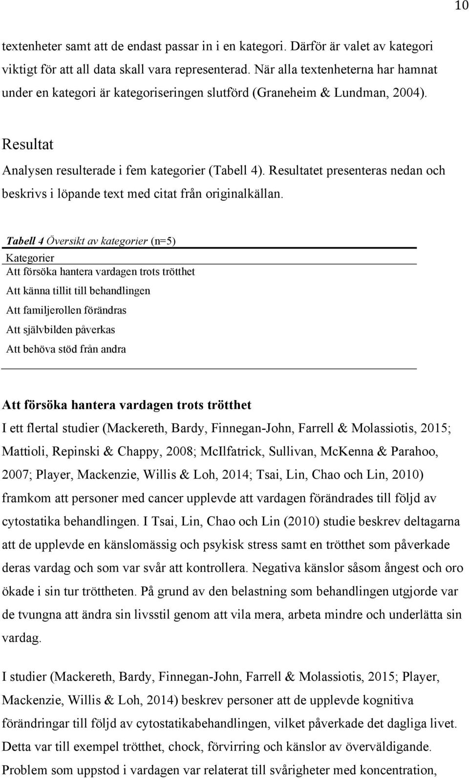Resultatet presenteras nedan och beskrivs i löpande text med citat från originalkällan.