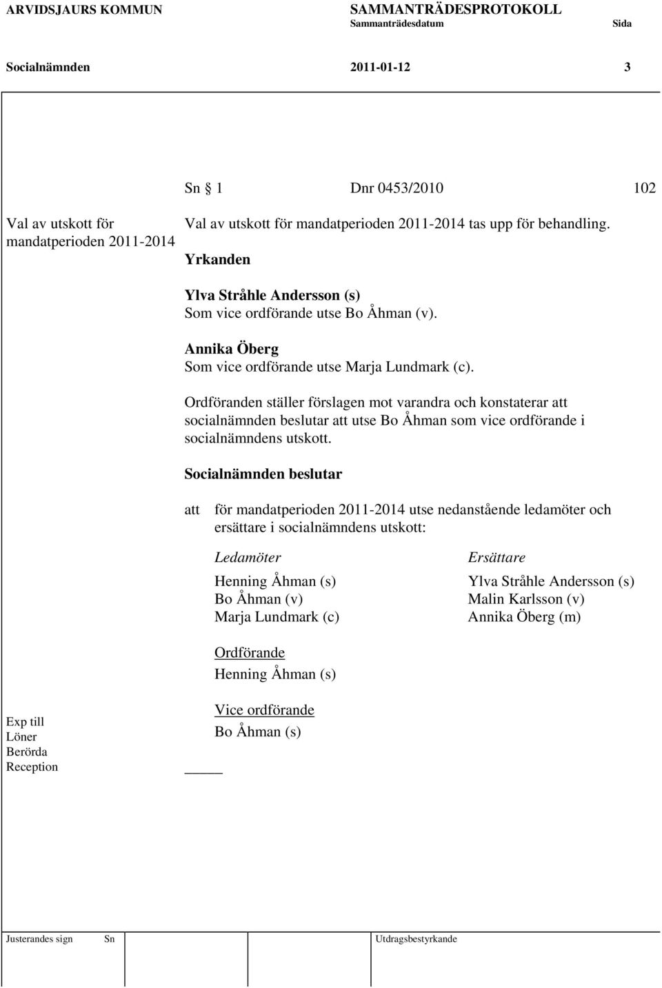 Ordföranden ställer förslagen mot varandra och konstaterar att socialnämnden beslutar att utse Bo Åhman som vice ordförande i socialnämndens utskott.