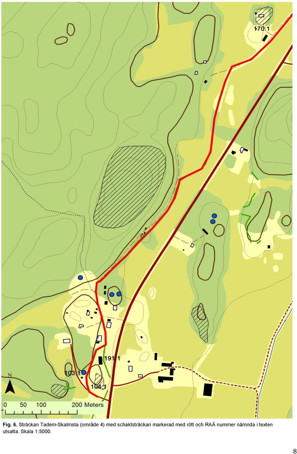 4) med schaktsträckan markerad