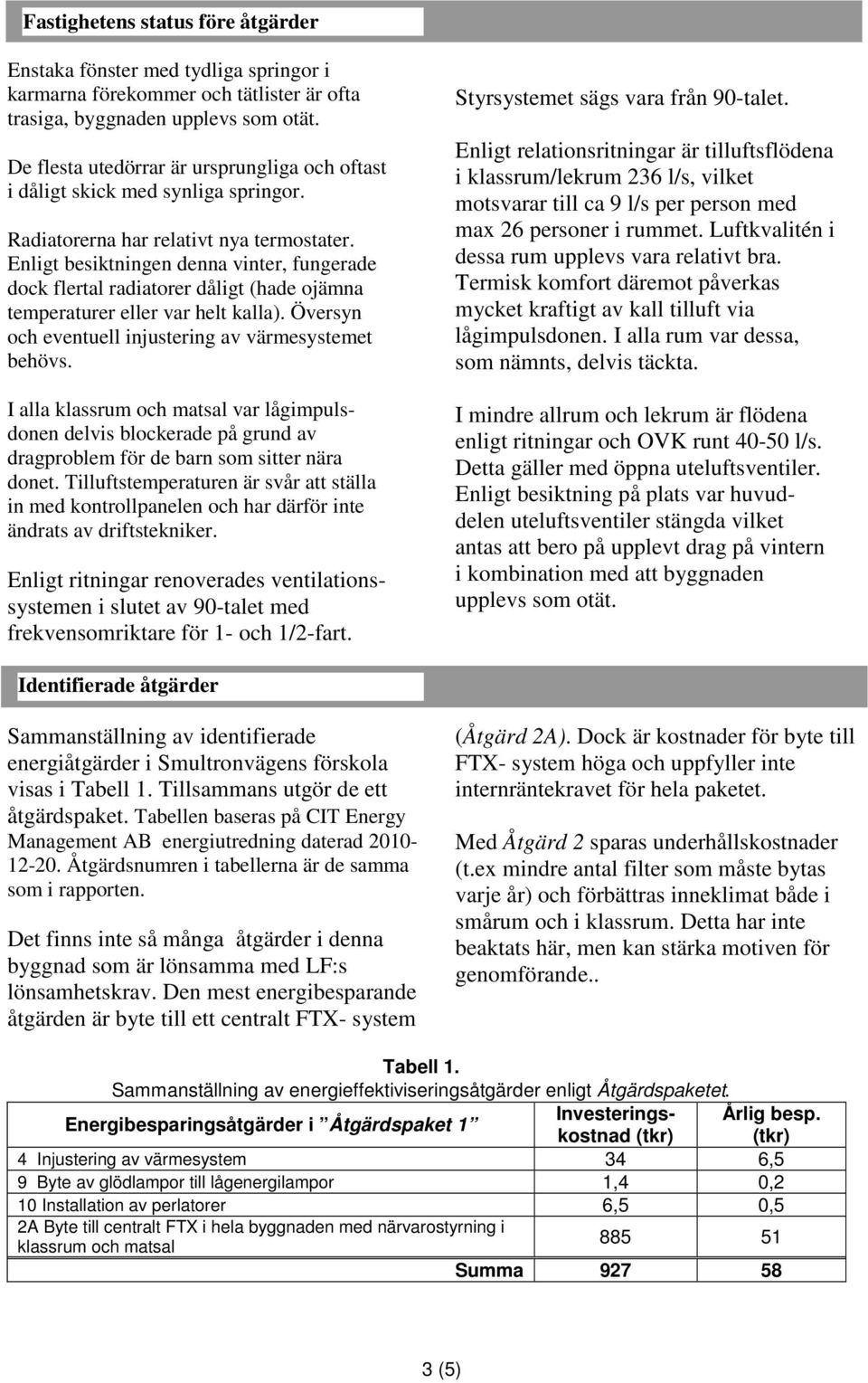 Enligt besiktningen denna vinter, fungerade dock flertal radiatorer dåligt (hade ojämna temperaturer eller var helt kalla). Översyn och eventuell injustering av värmesystemet behövs.