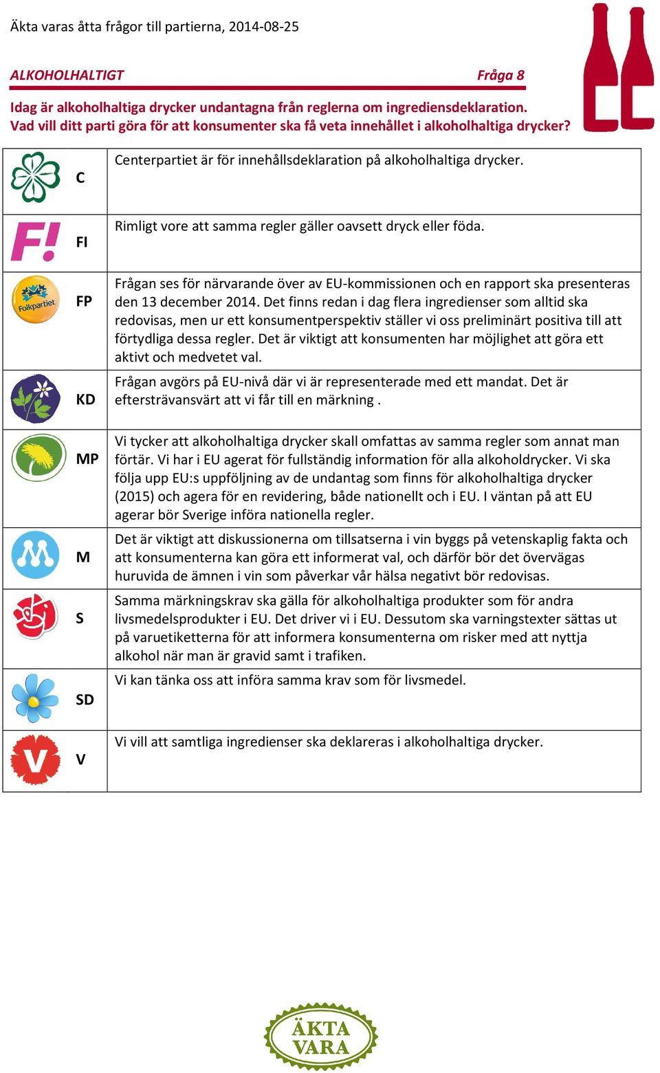 Frågan ses för närvarande över av EU-kommissionen och en rapport ska presenteras den 13 december 2014.