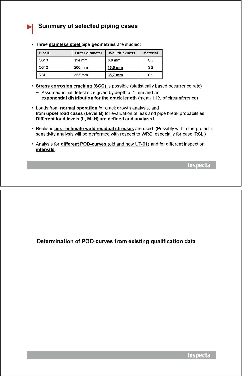 circumference) Loads from normal operation for crack growth analysis, and from upset load cases (Level B) for evaluation of leak and pipe break probabilities.