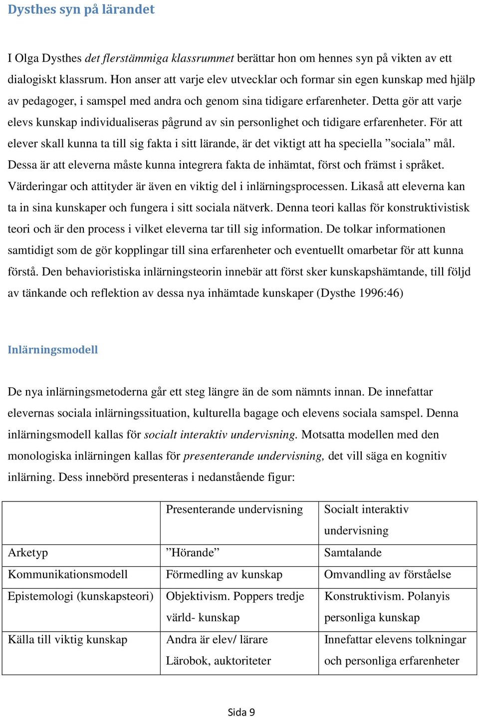 Detta gör att varje elevs kunskap individualiseras pågrund av sin personlighet och tidigare erfarenheter.