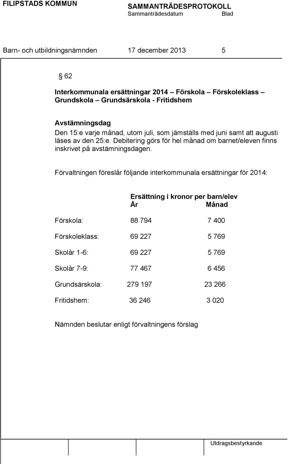 Debitering görs för hel månad om barnet/eleven finns inskrivet på avstämningsdagen.