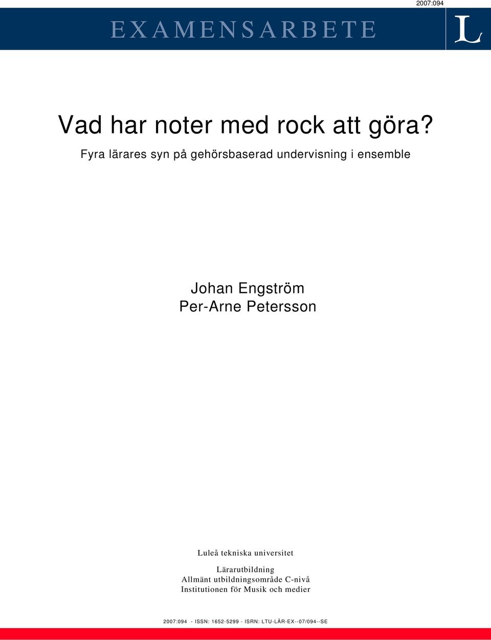 Per-Arne Petersson Luleå tekniska universitet Lärarutbildning Allmänt