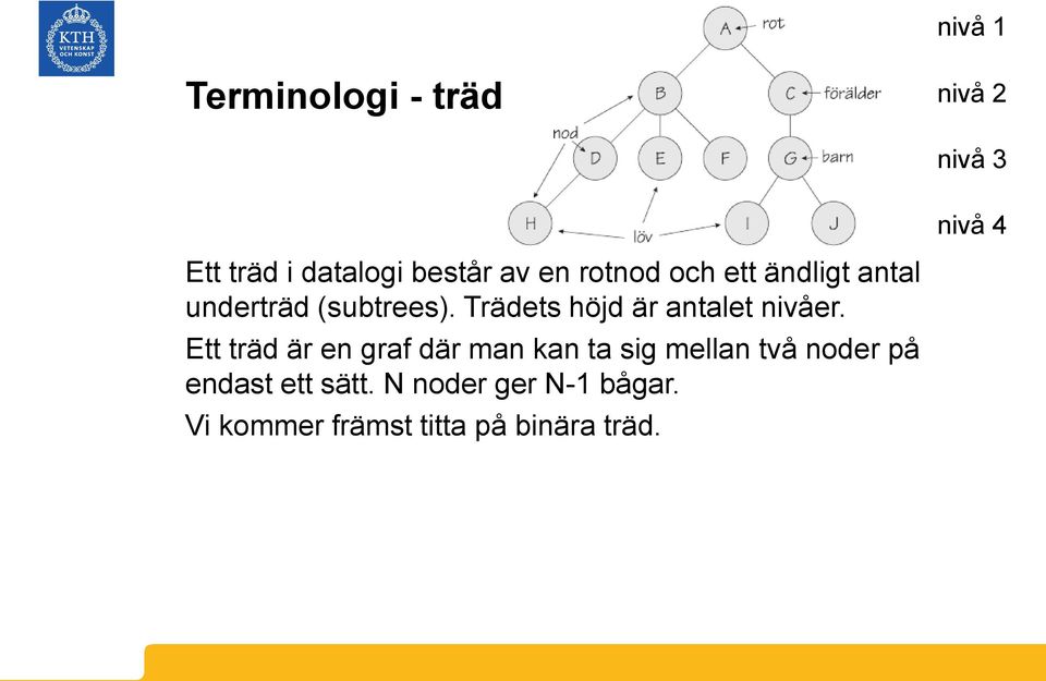 Trädets höjd är antalet nivåer.