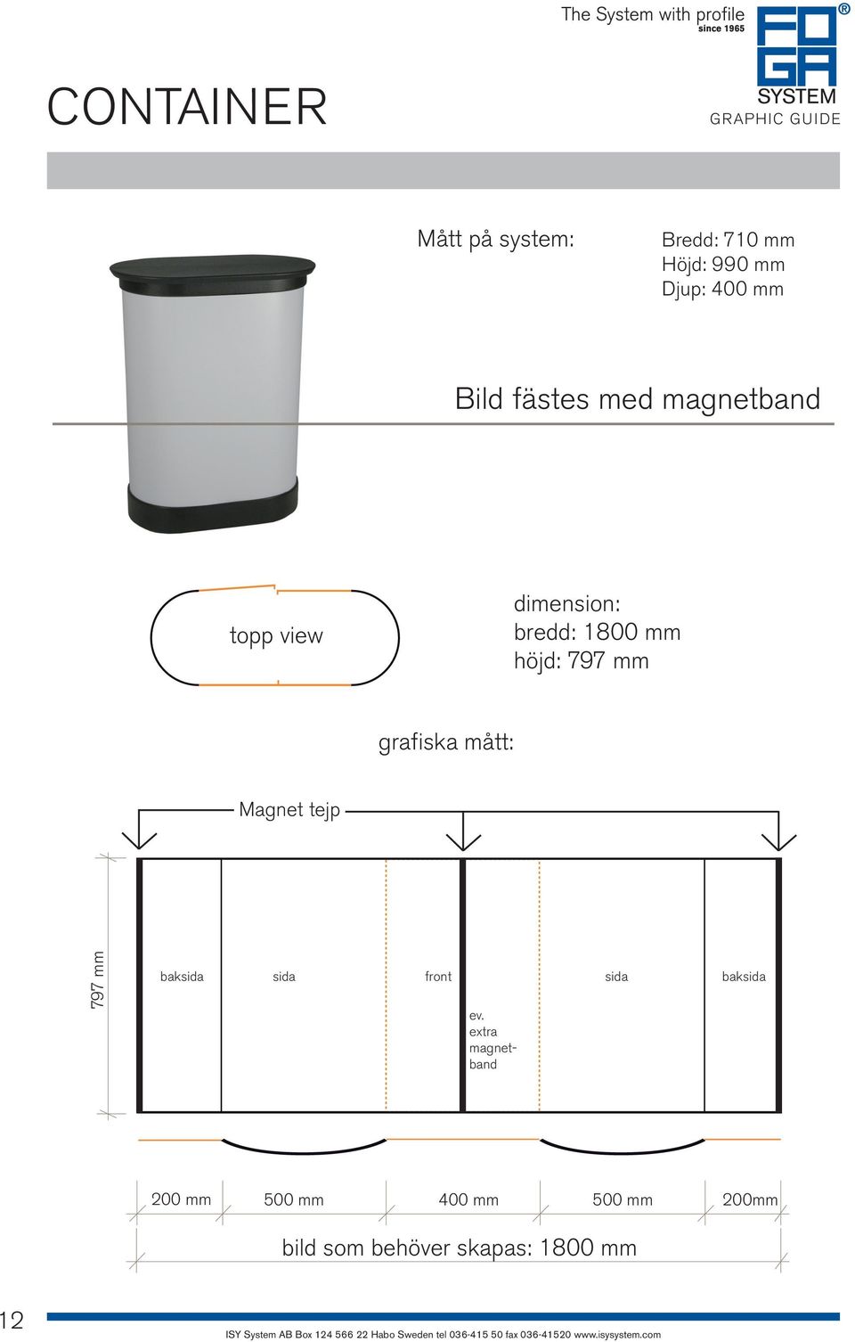 grafiska mått: Magnet tejp 797 mm baksida sida front ev.