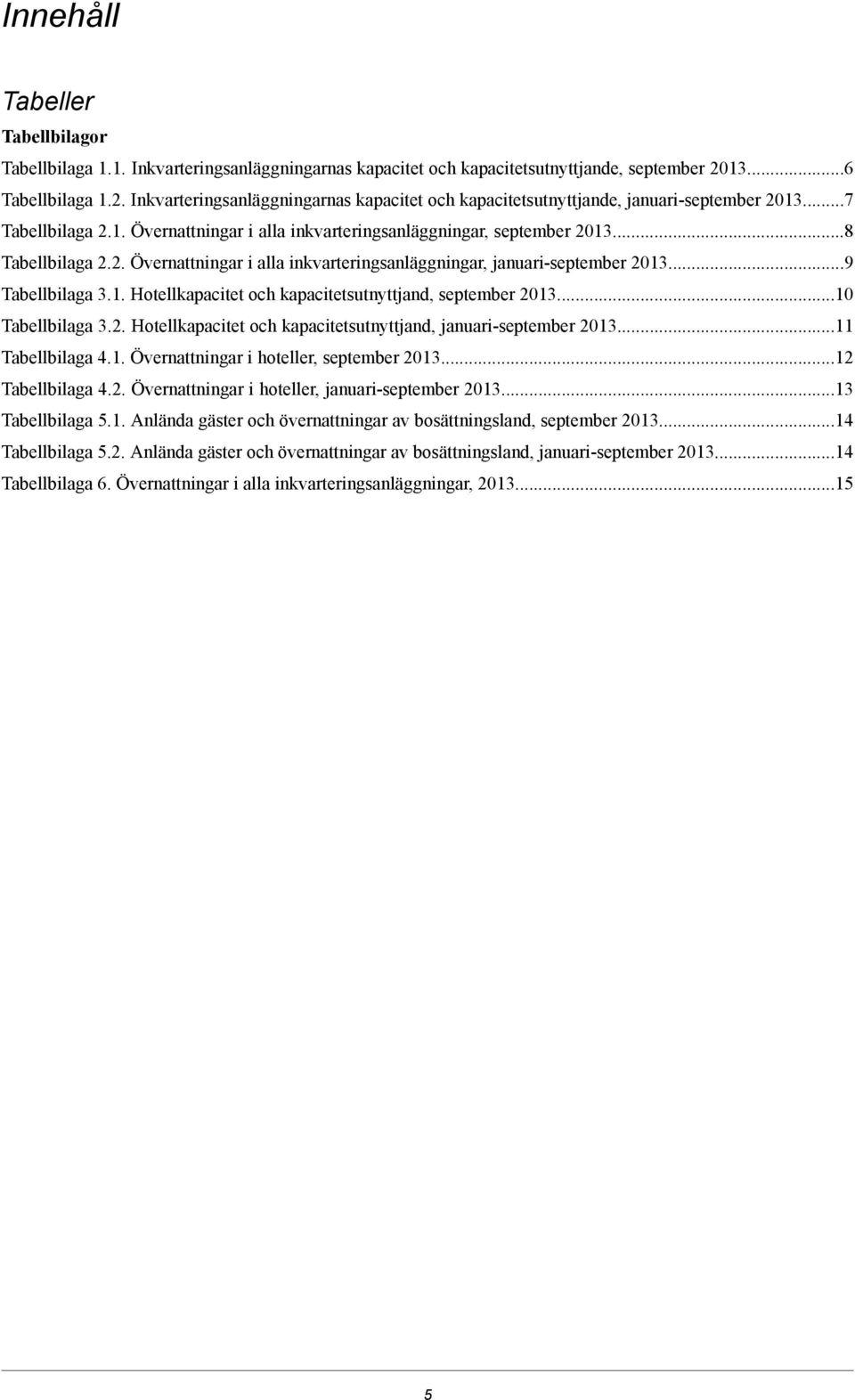 2. Övernattningar i alla inkvarteringsanläggningar, januari-september 20139 Tabellbilaga 3.1. Hotellkapacitet och kapacitetsutnyttjand, september 201310 Tabellbilaga 3.2. Hotellkapacitet och kapacitetsutnyttjand, januari-september 2013.