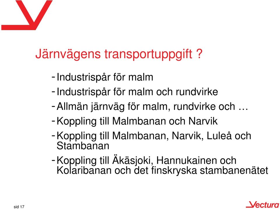 malm, rundvirke och Koppling till Malmbanan och Narvik Koppling till