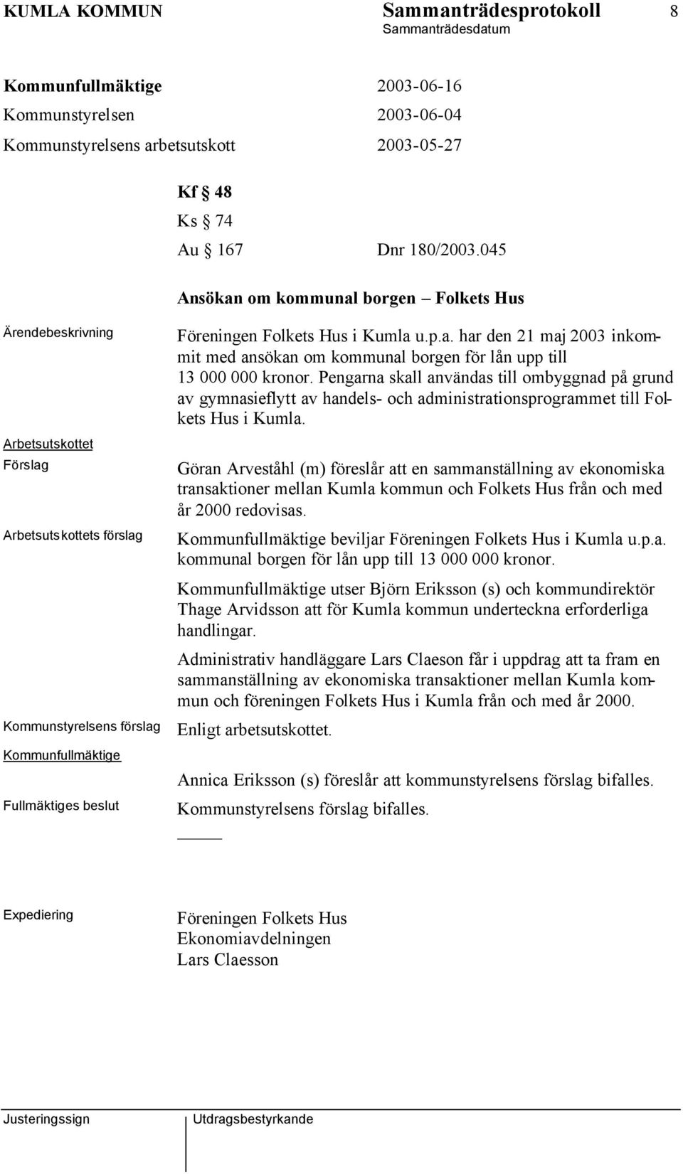 Pengarna skall användas till ombyggnad på grund av gymnasieflytt av handels- och administrationsprogrammet till Folkets Hus i Kumla.