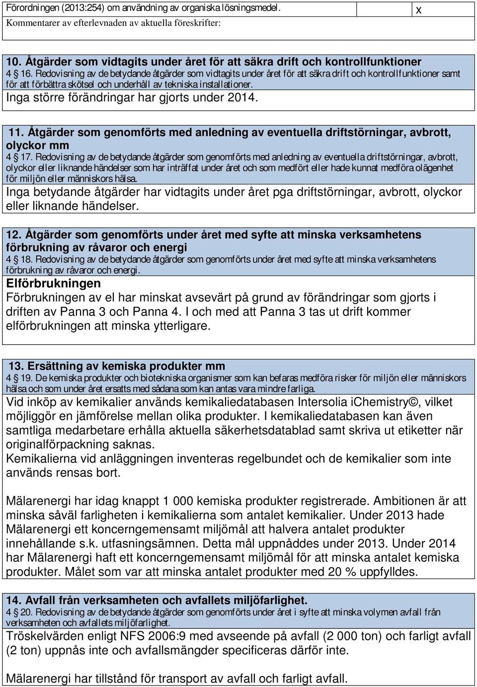 Redovisning av de betydande åtgärder som vidtagits under året för att säkra drift och kontrollfunktioner samt för att förbättra skötsel och underhåll av tekniska installationer.