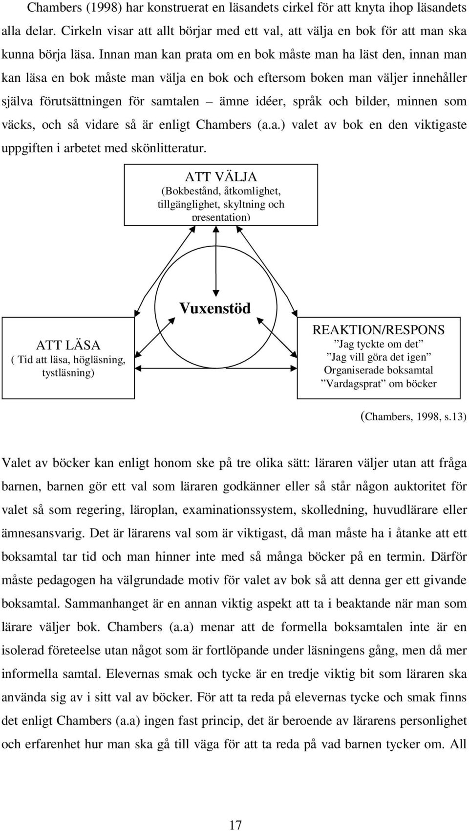 och bilder, minnen som väcks, och så vidare så är enligt Chambers (a.a.) valet av bok en den viktigaste uppgiften i arbetet med skönlitteratur.