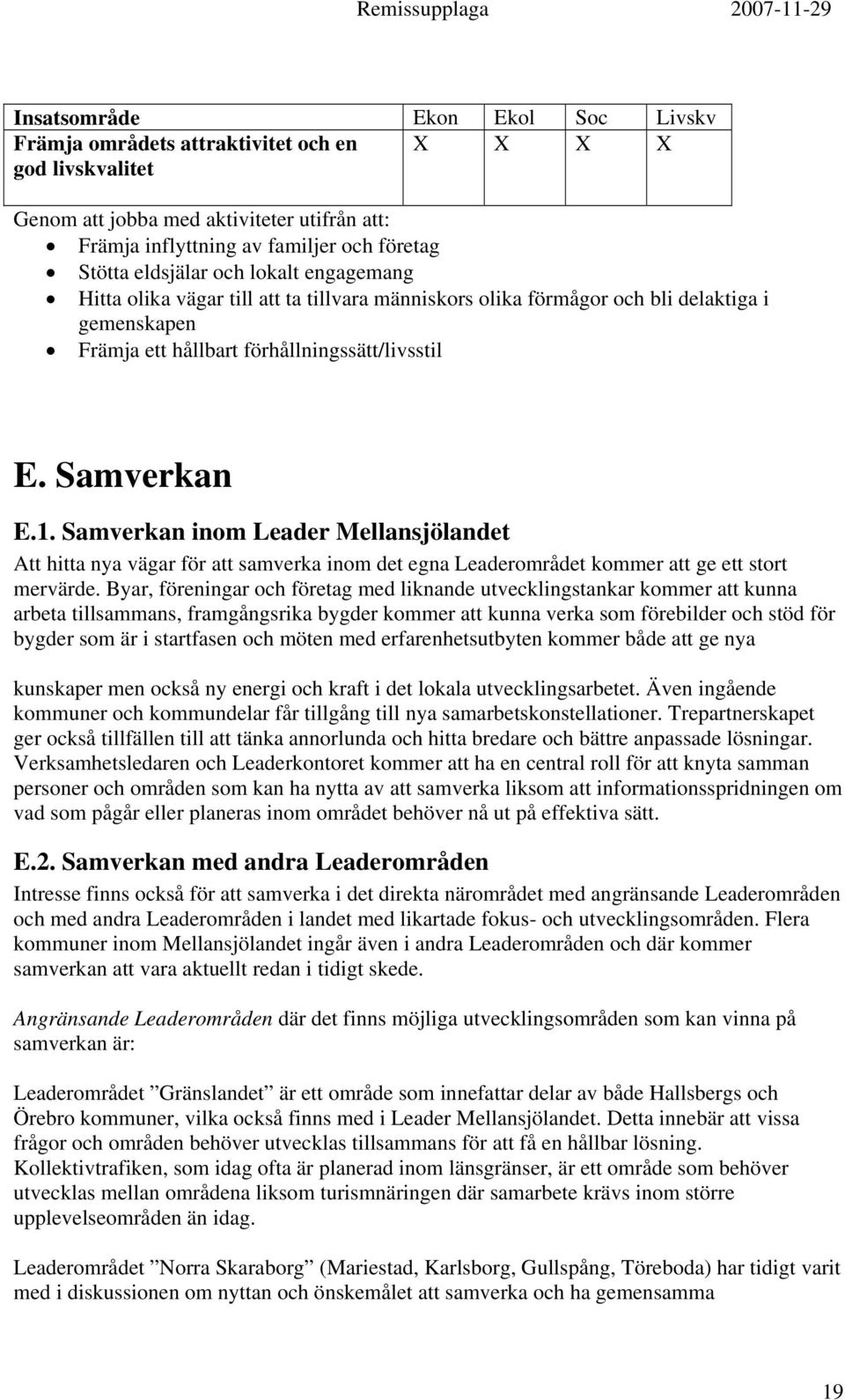 Samverkan inom Leader Mellansjölandet Att hitta nya vägar för att samverka inom det egna Leaderområdet kommer att ge ett stort mervärde.