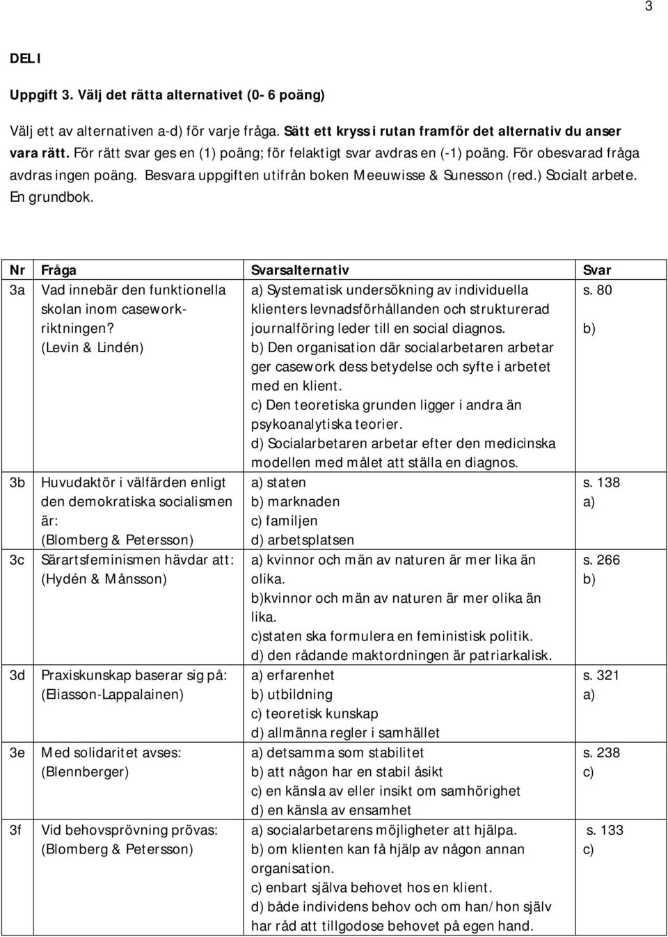 En grundbok. Nr Fråga Svarsalternativ Svar 3a Vad innebär den funktionella skolan inom caseworkriktningen?