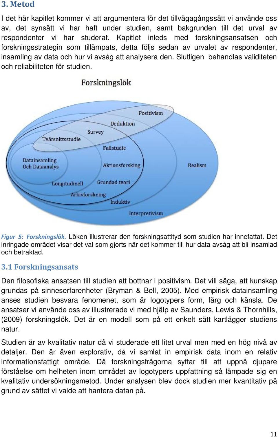 Slutligen behandlas validiteten och reliabiliteten för studien. Figur 5: Forskningslök. Löken illustrerar den forskningsattityd som studien har innefattat.