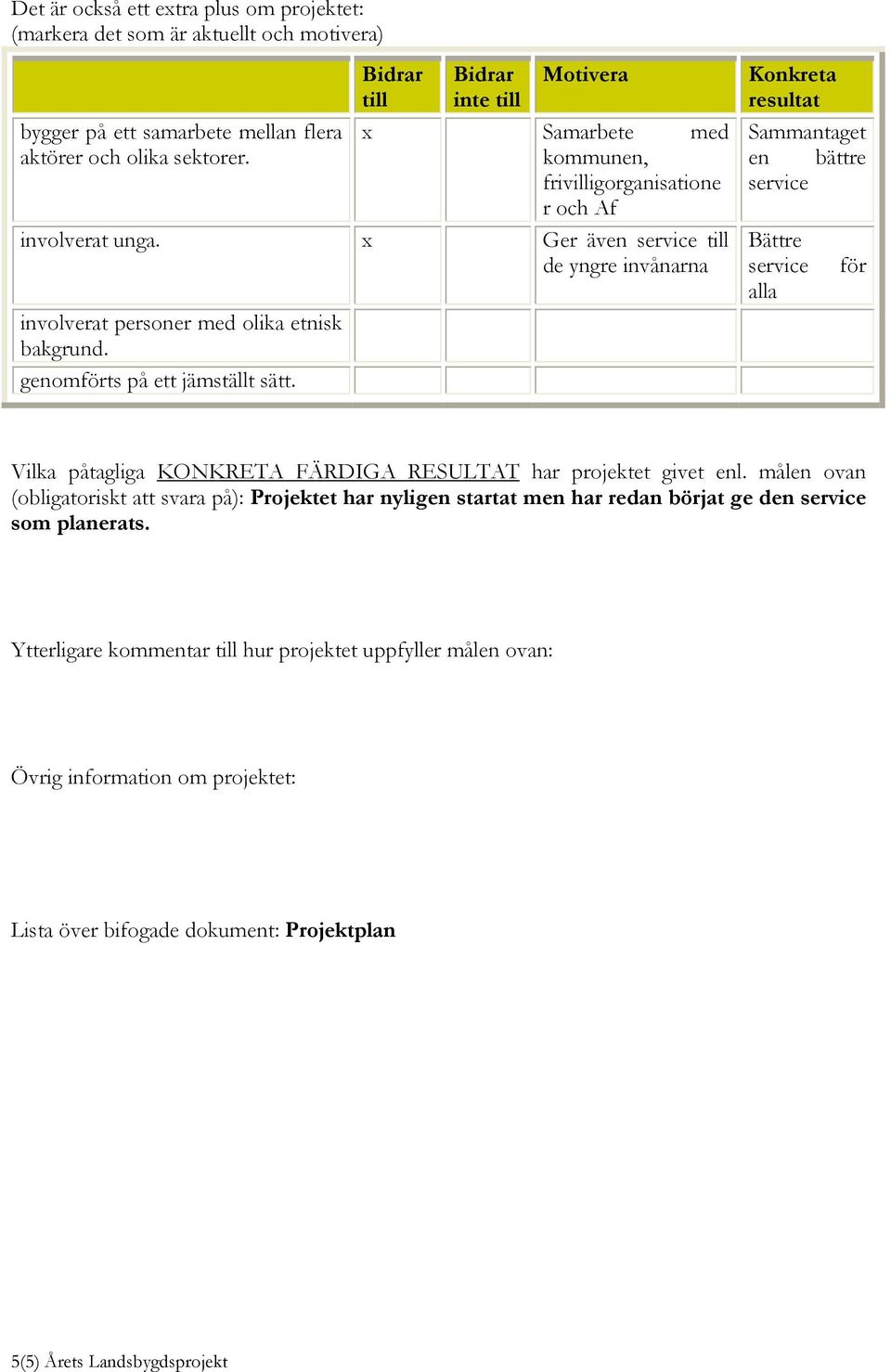 genomförts på ett jämställt sätt. Konkreta resultat Sammantaget en bättre service Bättre service alla för Vilka påtagliga KONKRETA FÄRDIGA RESULTAT har projektet givet enl.