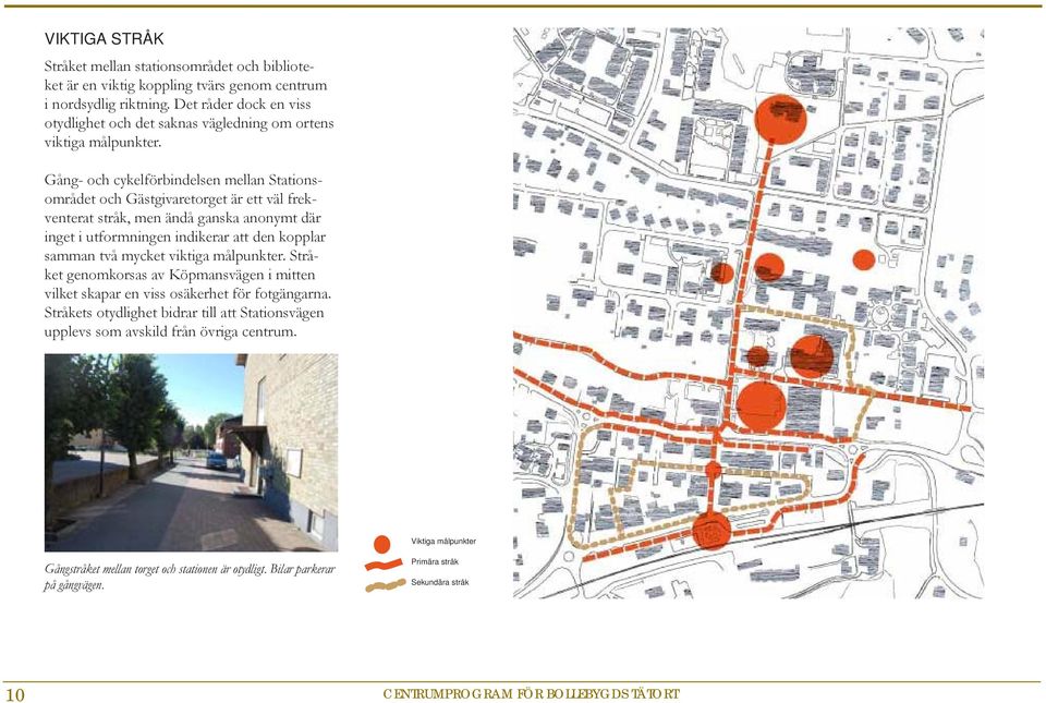 Gång- och cykelförbindelsen mellan Stationsområdet och Gästgivaretorget är ett väl frekventerat stråk, men ändå ganska anonymt där inget i utformningen indikerar att den kopplar samman två mycket