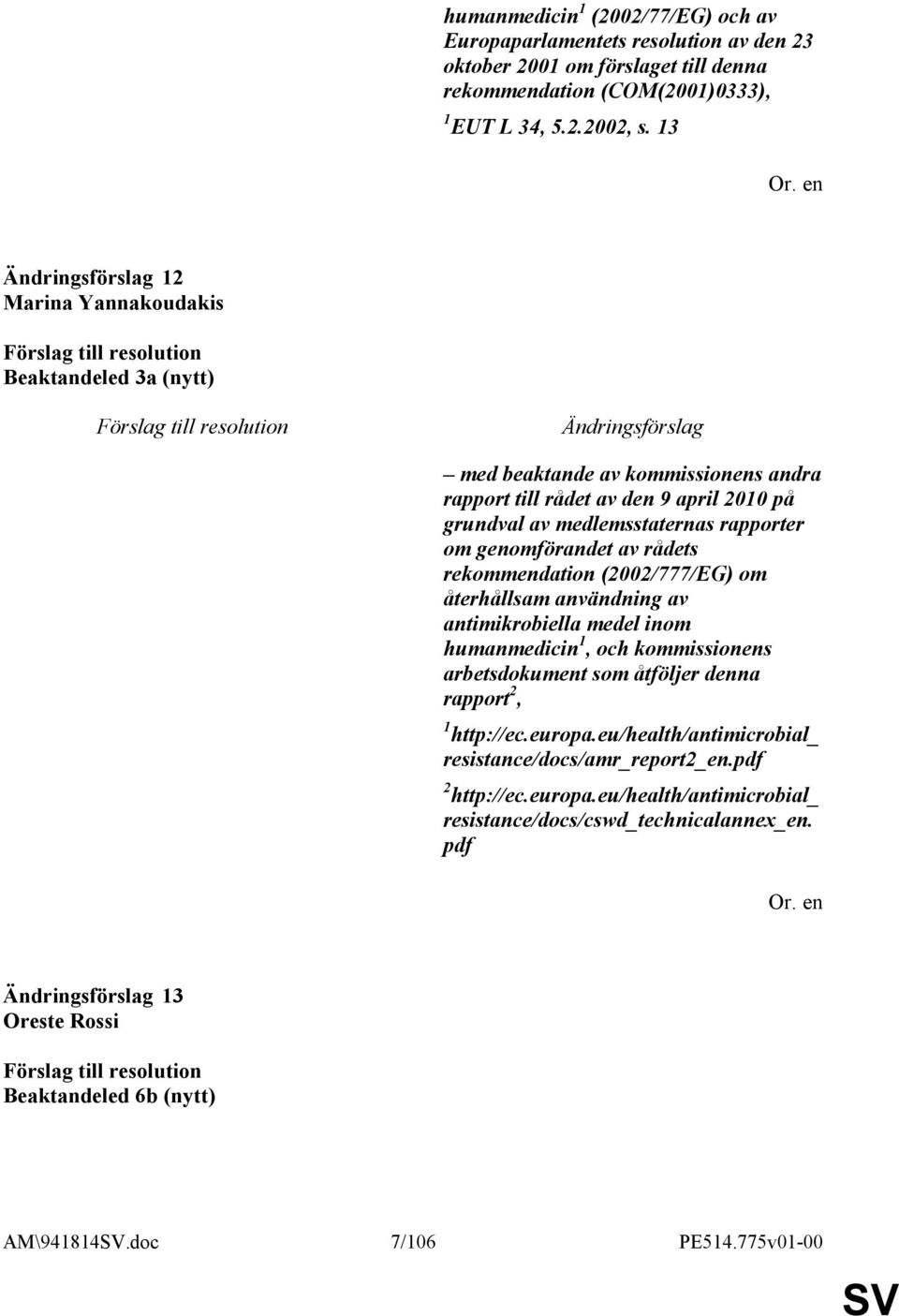 rådets rekommendation (2002/777/EG) om återhållsam användning av antimikrobiella medel inom humanmedicin 1, och kommissionens arbetsdokument som åtföljer denna rapport 2, 1 http://ec.