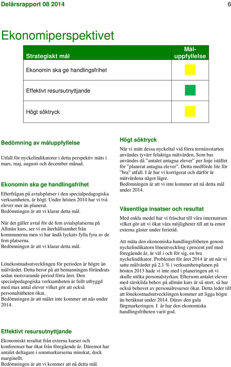 Under hösten 2014 har vi två elever mer än planerat. Bedömningen är att vi klarar detta mål.