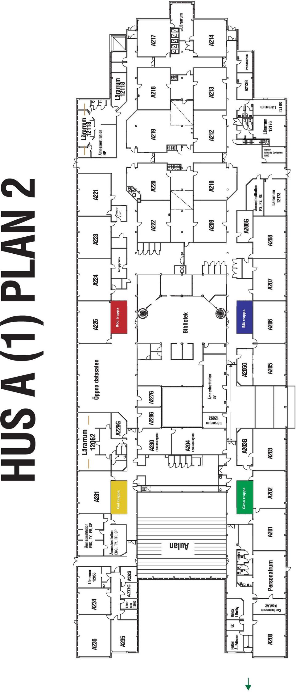Blå trappa Ämnesinstitution PS, FS, RE 12176 Rektor R-Marie Davidsosn RMD A236 A235 A234 Personalrum A201 A202 A203 A205 A206 A207 A208 12173 12050