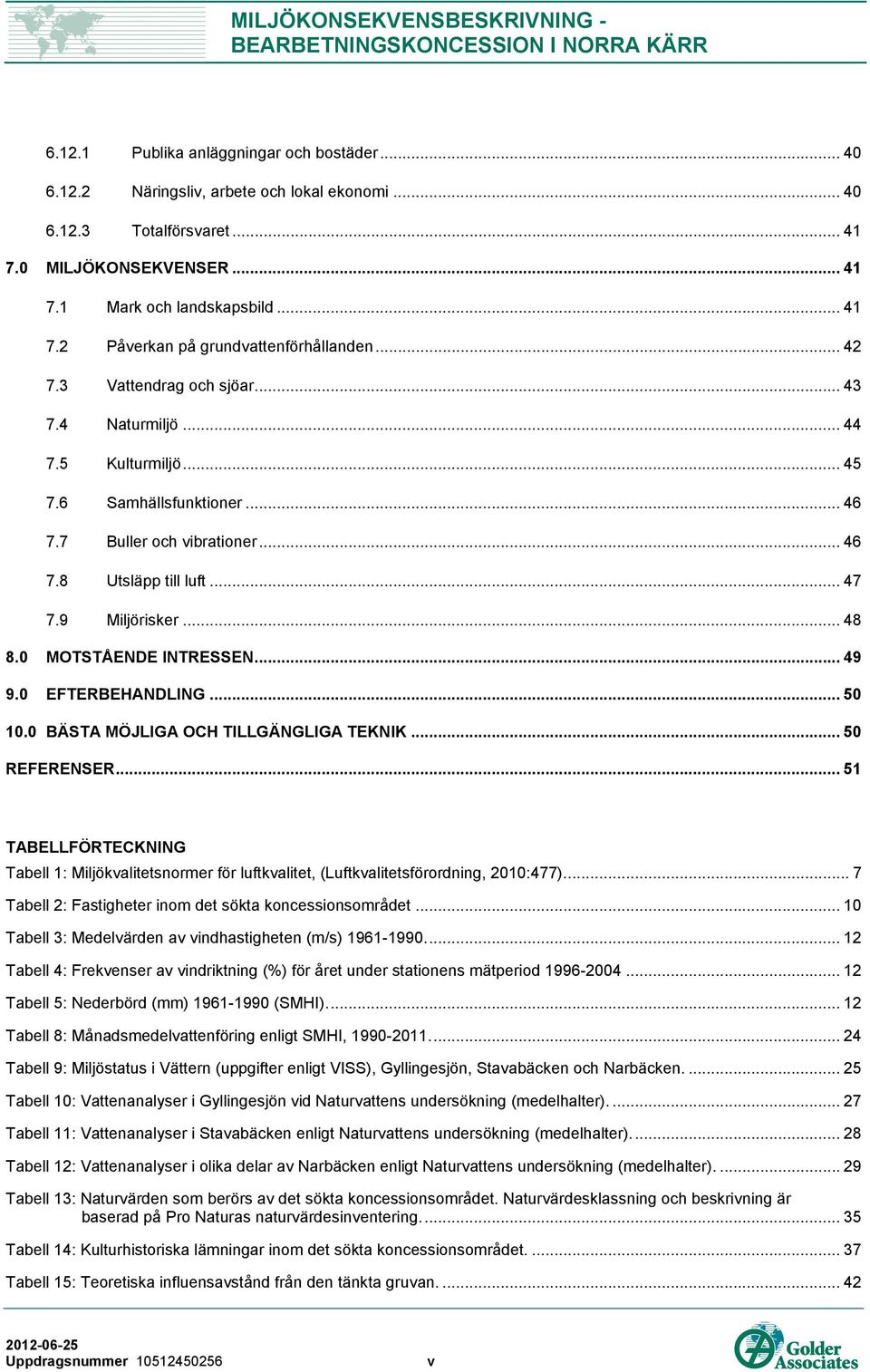 0 MOTSTÅENDE INTRESSEN... 49 9.0 EFTERBEHANDLING... 50 10.0 BÄSTA MÖJLIGA OCH TILLGÄNGLIGA TEKNIK... 50 REFERENSER.