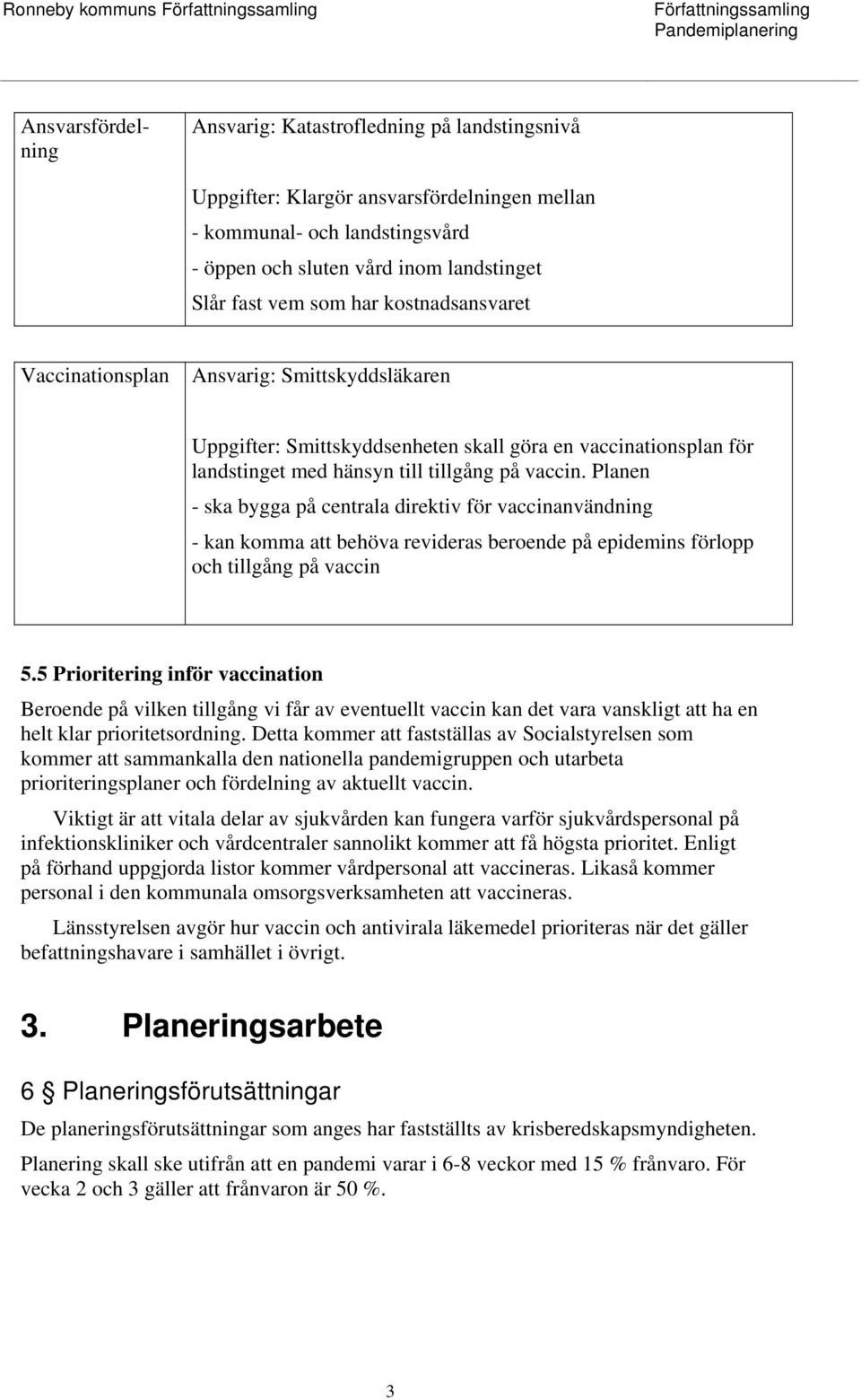 Planen - ska bygga på centrala direktiv för vaccinanvändning - kan komma att behöva revideras beroende på epidemins förlopp och tillgång på vaccin 5.