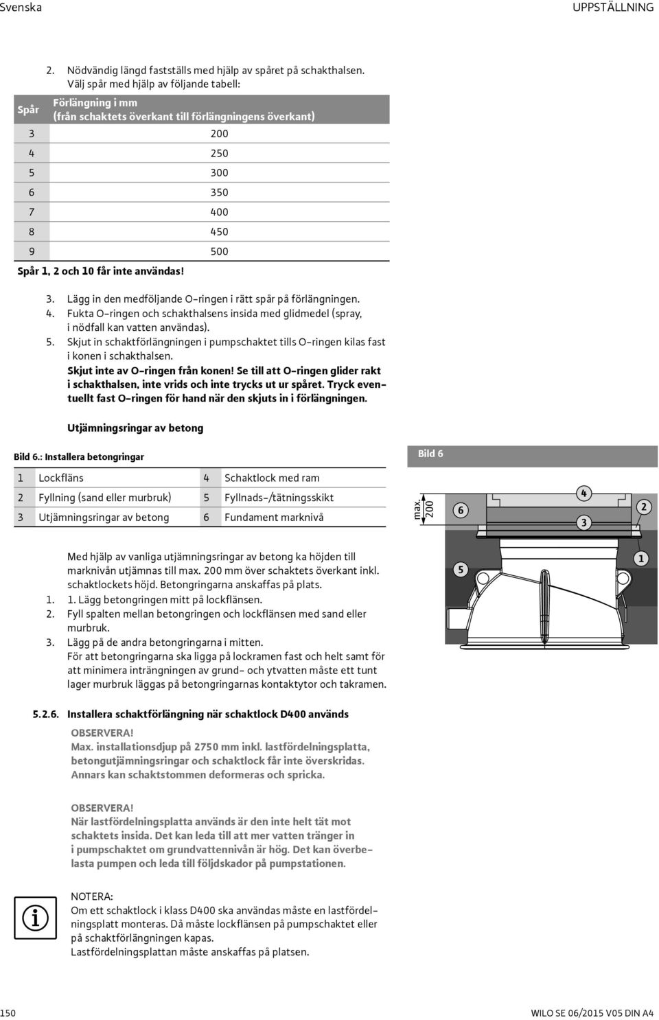 4. Fukta O-ringen och schakthalsens insida med glidmedel (spray, i nödfall kan vatten användas). 5. Skjut in schaktförlängningen i pumpschaktet tills O-ringen kilas fast i konen i schakthalsen.