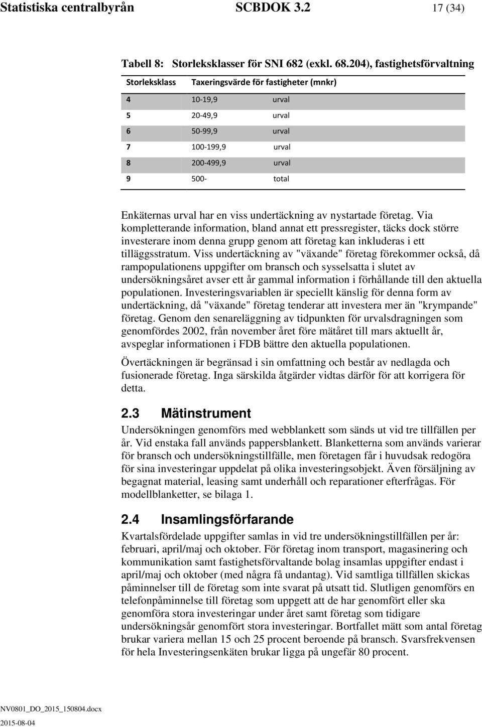 204), fastighetsförvaltning Storleksklass Taxeringsvärde för fastigheter (mnkr) 4 10-19,9 urval 5 20-49,9 urval 6 50-99,9 urval 7 100-199,9 urval 8 200-499,9 urval 9 500- total Enkäternas urval har