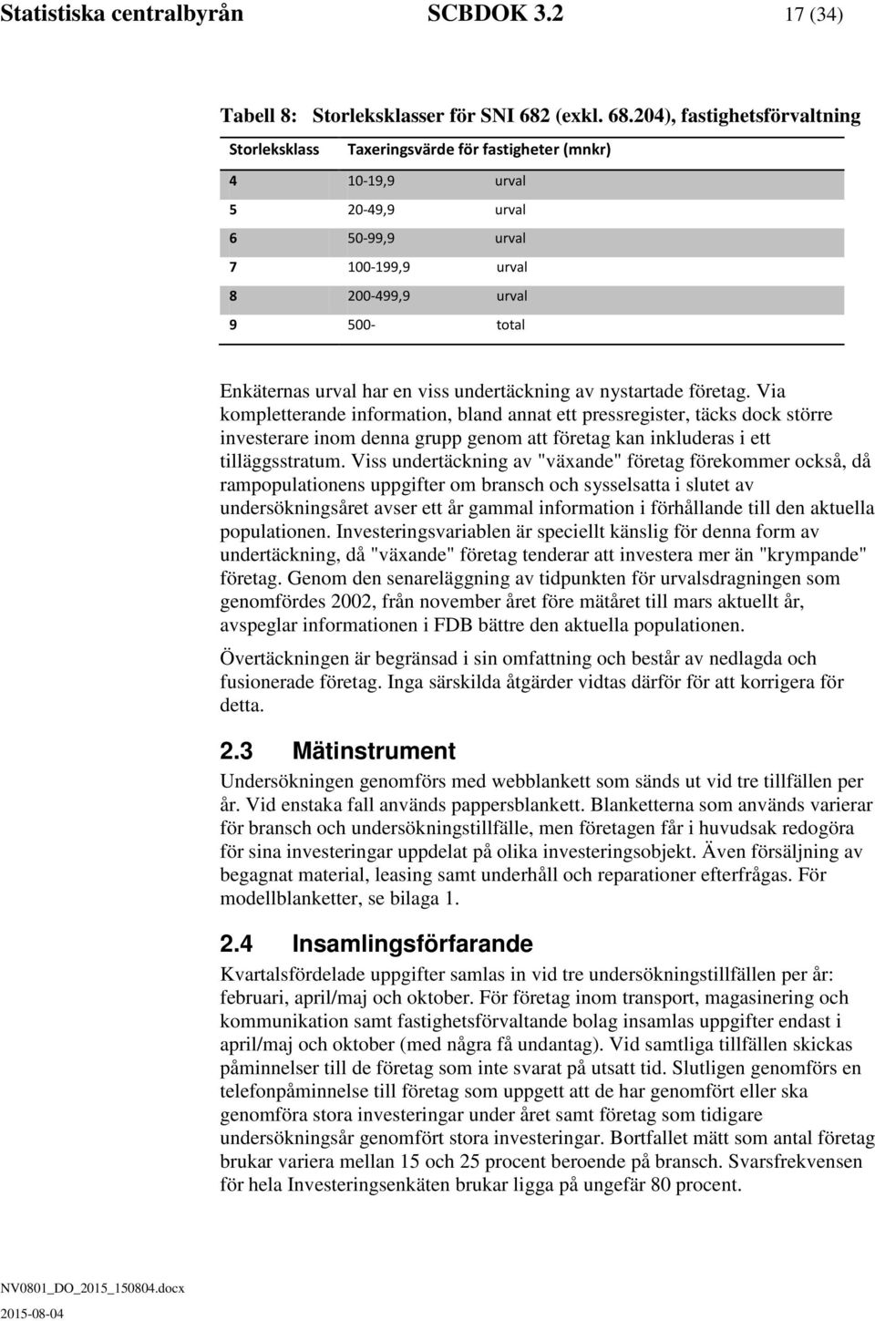 204), fastighetsförvaltning Storleksklass Taxeringsvärde för fastigheter (mnkr) 4 10-19,9 urval 5 20-49,9 urval 6 50-99,9 urval 7 100-199,9 urval 8 200-499,9 urval 9 500- total Enkäternas urval har