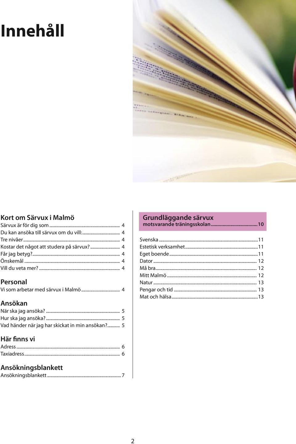 ... 5 Vad händer när jag har skickat in min ansökan?... 5 Grundläggande särvux motsvarande träningsskolan...10 Svenska...11 Estetisk verksamhet...11 Eget boende.