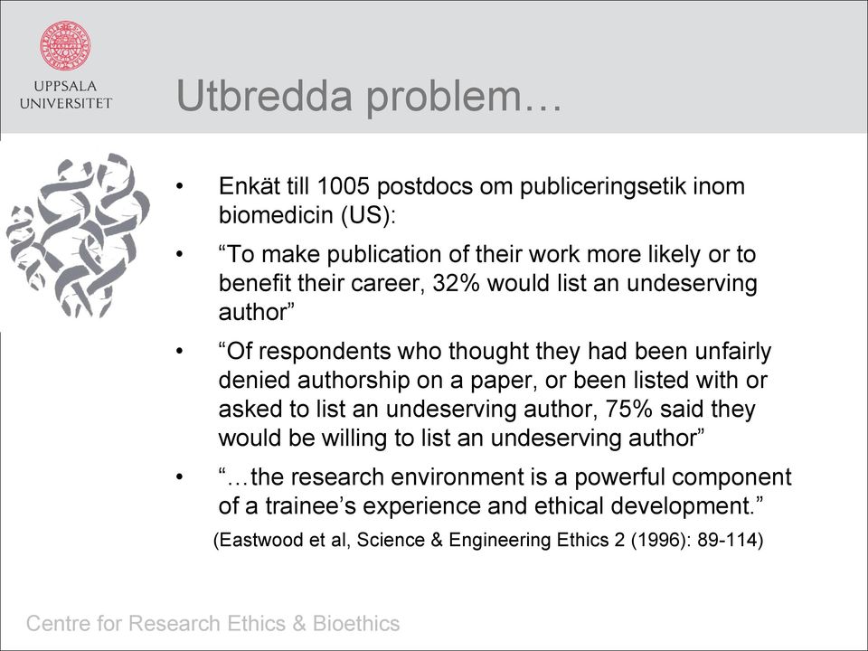 or been listed with or asked to list an undeserving author, 75% said they would be willing to list an undeserving author the research