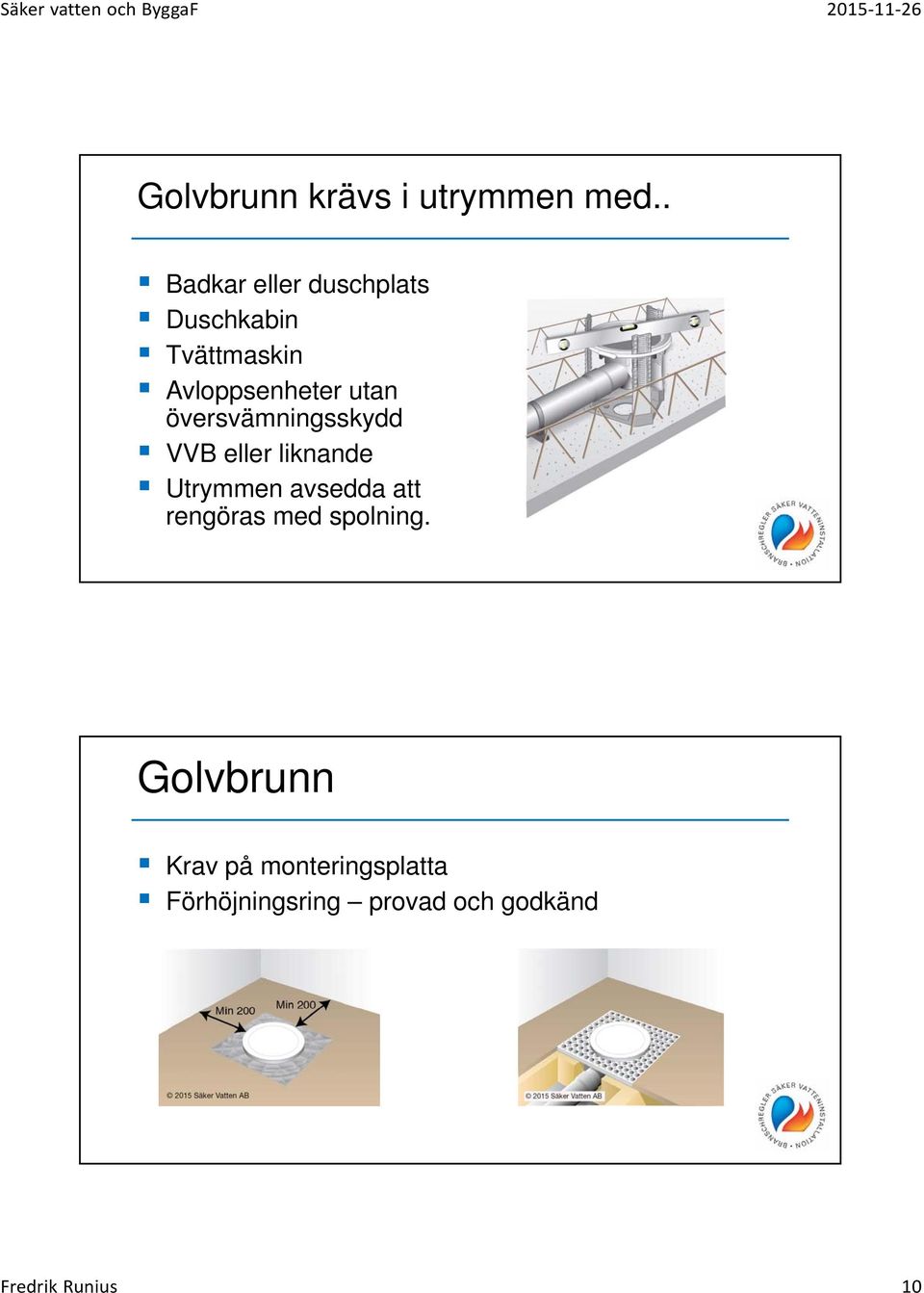 utan översvämningsskydd VVB eller liknande Utrymmen avsedda att