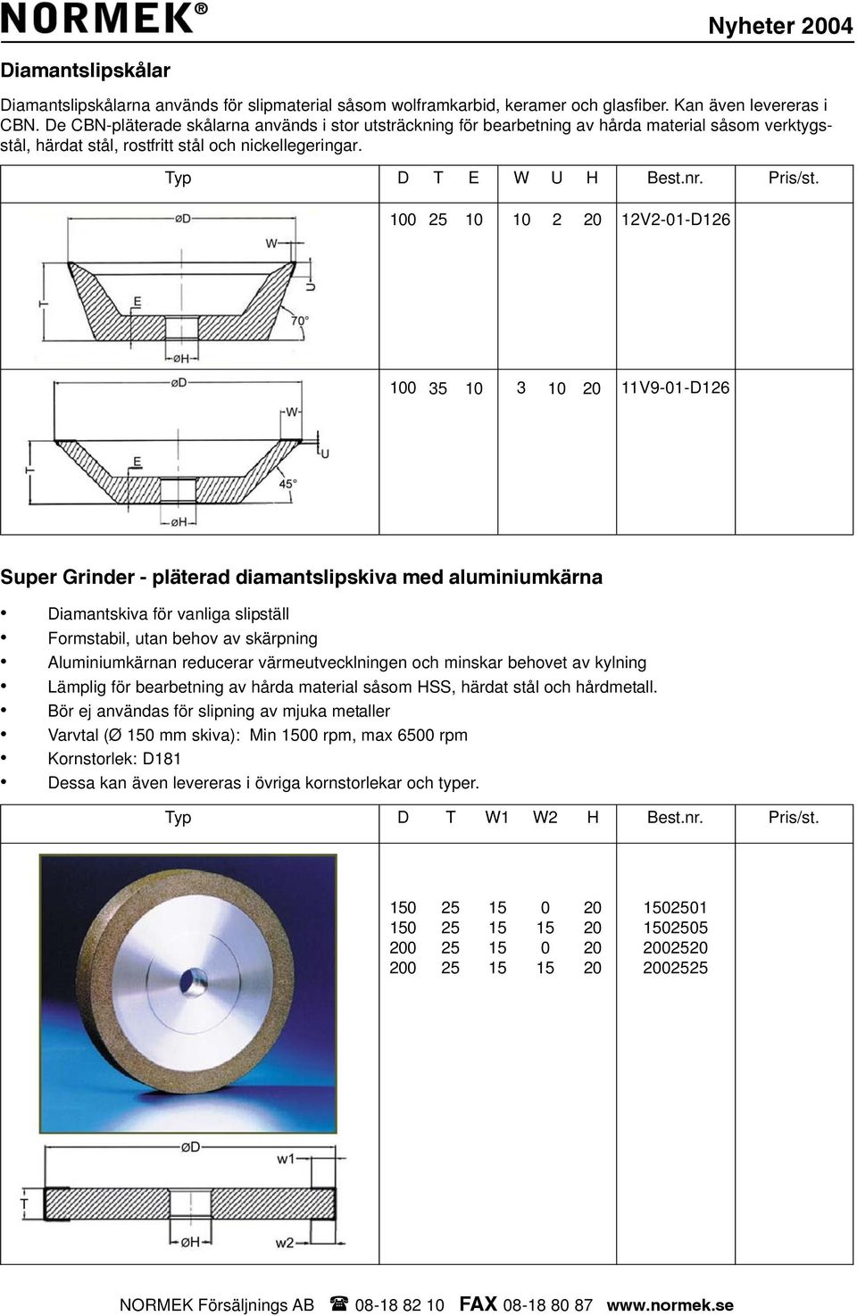 D T E W U H 100 5 10 10 0 1V-01-D16 100 5 10 10 0 11V9-01-D16 Super Grinder - pläterad diamantslipskiva med aluminiumkärna Diamantskiva för vanliga slipställ Formstabil, utan behov av skärpning