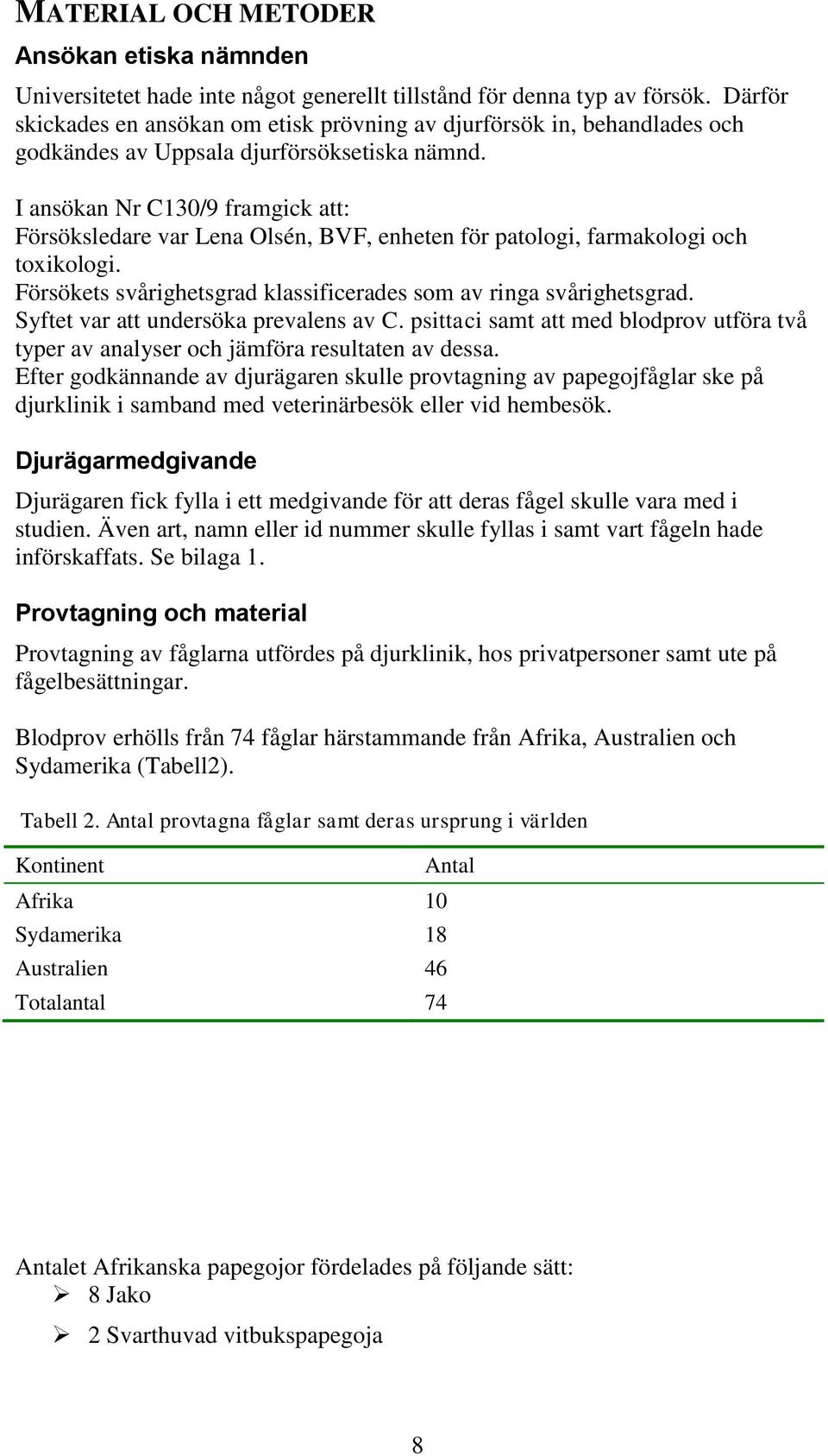 I ansökan Nr C130/9 framgick att: Försöksledare var Lena Olsén, BVF, enheten för patologi, farmakologi och toxikologi. Försökets svårighetsgrad klassificerades som av ringa svårighetsgrad.