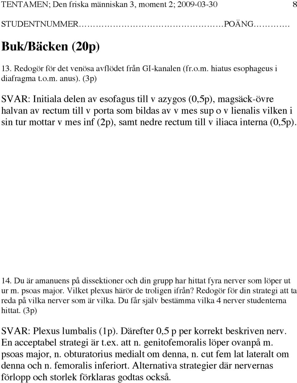 till v iliaca interna (0,5p). 14. Du är amanuens på dissektioner och din grupp har hittat fyra nerver som löper ut ur m. psoas major. Vilket plexus härör de troligen ifrån?