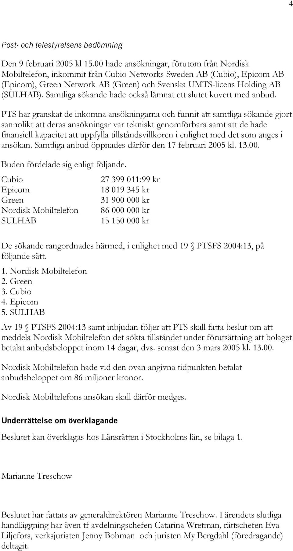 Samtliga sökande hade också lämnat ett slutet kuvert med anbud.