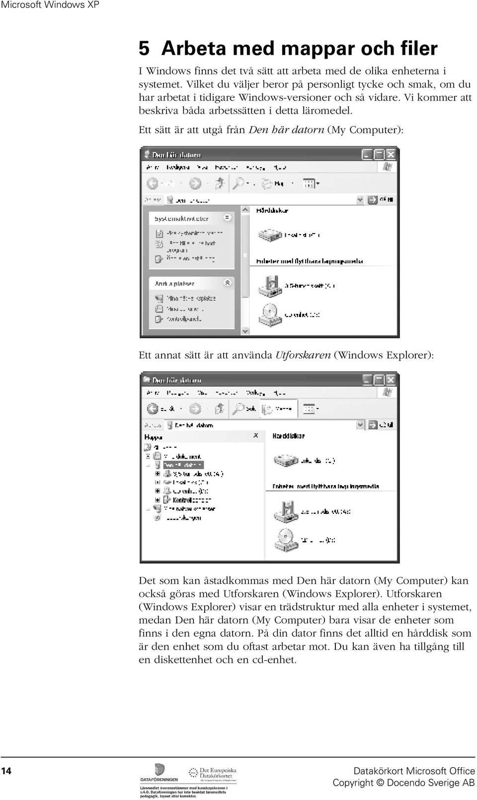 Ett sätt är att utgå från Den här datorn (My Computer): Ett annat sätt är att använda Utforskaren (Windows Explorer): Det som kan åstadkommas med Den här datorn (My Computer) kan också göras med