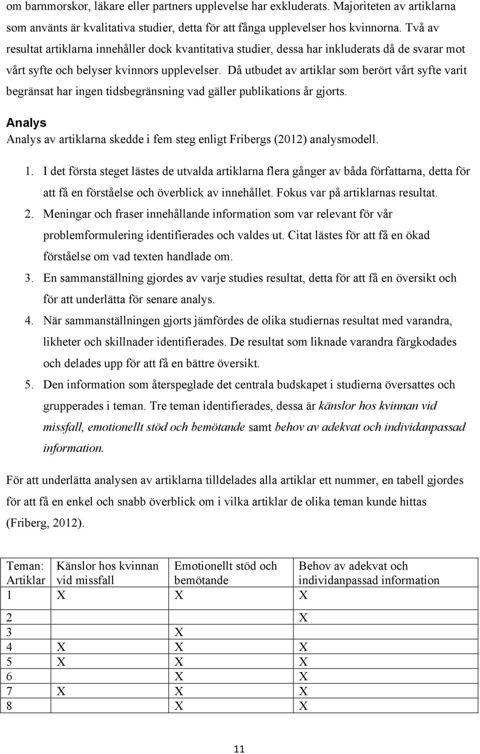 Då utbudet av artiklar som berört vårt syfte varit begränsat har ingen tidsbegränsning vad gäller publikations år gjorts.