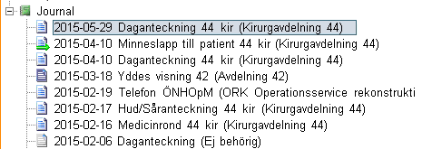 Kombination av vårdkontakter och aktivitetsmappar Markera Visa vårdkontakter Markera Visa aktivitetsmappar Journalträdet ordnas nu med mappar för respektive vårdkontakt och under respektive