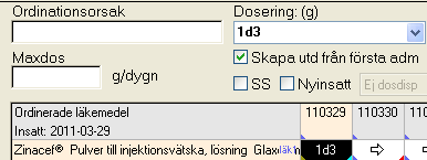 Ett läkemedel som har dosering enligt den så kallade d-metoden där även kryssrutan Skapa utdelning från första administrering markerats visas i Utdelningslistan som vitt papper med ett D i kolumnen