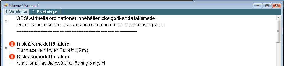 Observera att interaktionsfunktionen inte finns med i Melior för Icke godkända läkemedel. Detta innebär att interaktionerna inte visas under Läkemedelskontroll för Icke godkända läkemedel.