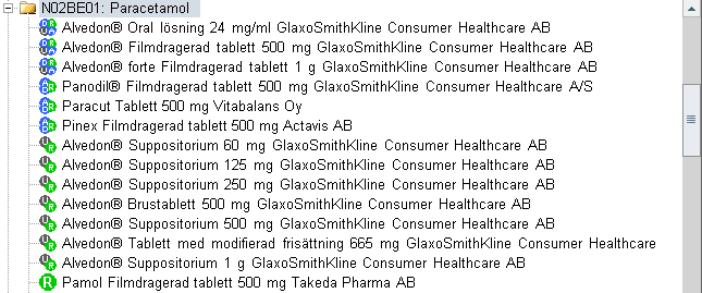 Ibland visas ofullständig information vid manuell synonymsökning i ATC-kodsträdet p g a att vissa läkemedel har en ofullständig ATC-kod i varuregistret.
