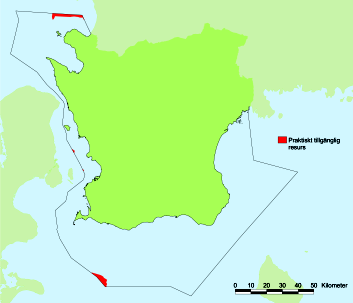 I Skåne 2 TWh/år Praktiskt tillgänglig resurs till havs För att uppnå 1,84 TWh/år energiproduktion till havs måste intrång göras i något område med riksintresse för yrkesfisket, om endast djup ner