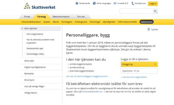 E-tjänsten Personalliggare bygg Övrigt Glöm inte att anmäla adressändring