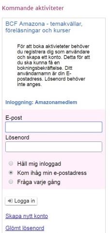 1. Registrera Dig som användare När Du öppnar Amazonas startsida ser Du vårt utbud av aktiviteter i vänster kolumn. För att kunna boka en aktivitet behöver Du först registrera Dig som användare.