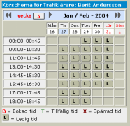 En ny sida kommer upp som visar lärarens schema med de tider som vi lade in i listan. Men dessa tider gäller alla dagar, måndag söndag alla veckor året runt.