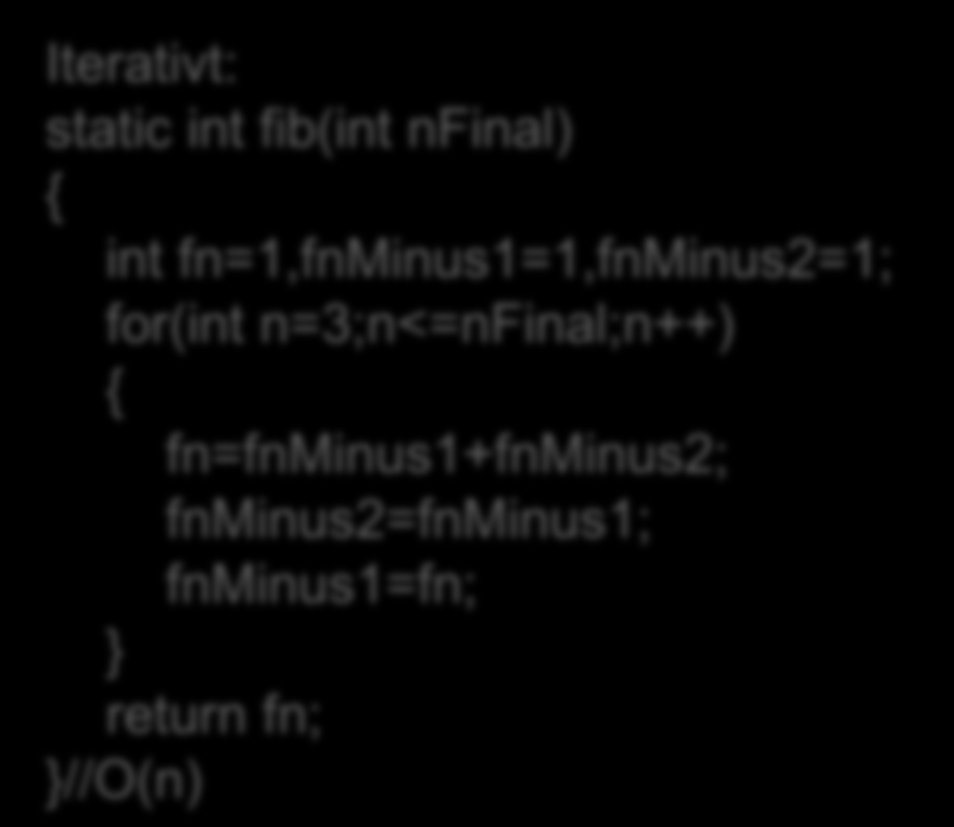 Rekursivt-iterativt Det är bevisat matematiskt att alla problem som kan lösas rekursivt också kan lösas iterativt Att hitta den iterativa lösningen kan däremot vara svårt.