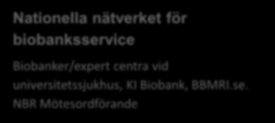 Organisation och nätverk Nationellt biobanksråd, NBR (2003-2005 Landstingets biobanksprojekt) Inrättat av Region-/Landstingsdirektörer via NSK/SKL.